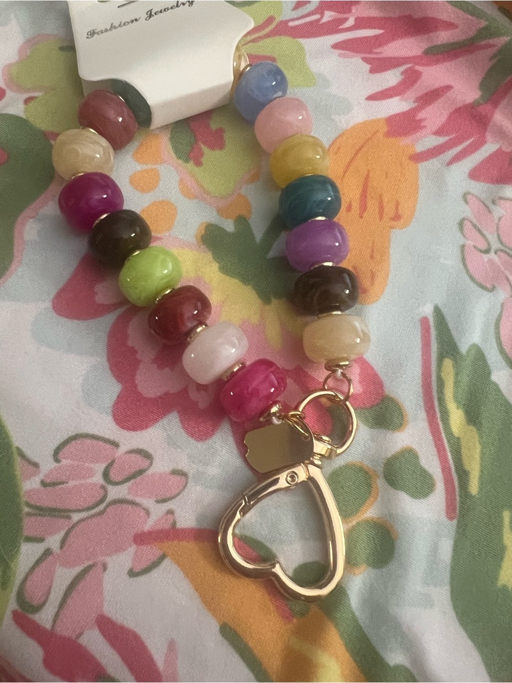 Beaded Multicolor Heart Keychain Bracelet